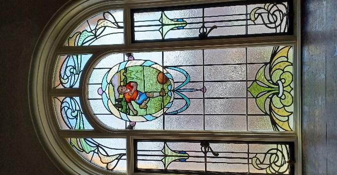 Stained glass footballer